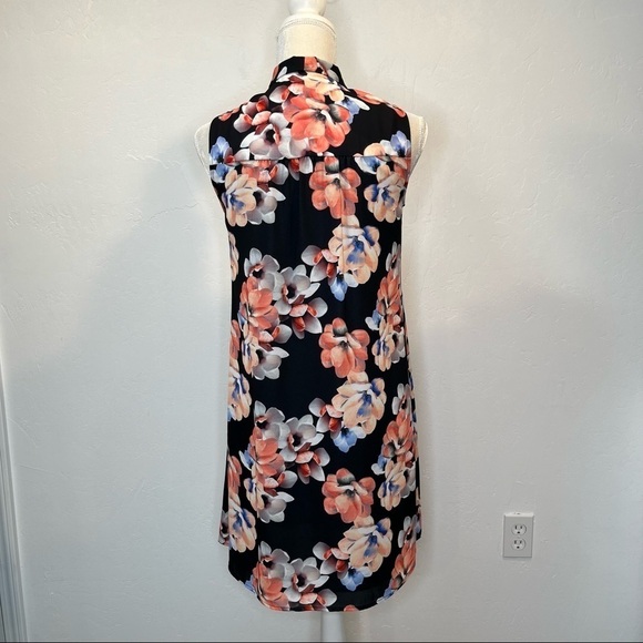 CeCe Black Floral Tie Neck Swing Shift Dress Size 0 - Picture 7 of 12